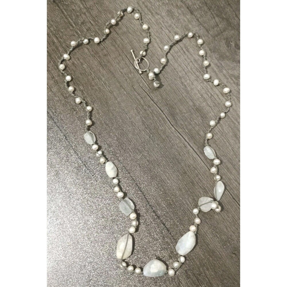 J Jill Rough Moonstone Real Pearl Silver Tone Necklace Missing J Jill Tag - Picture 3 of 6